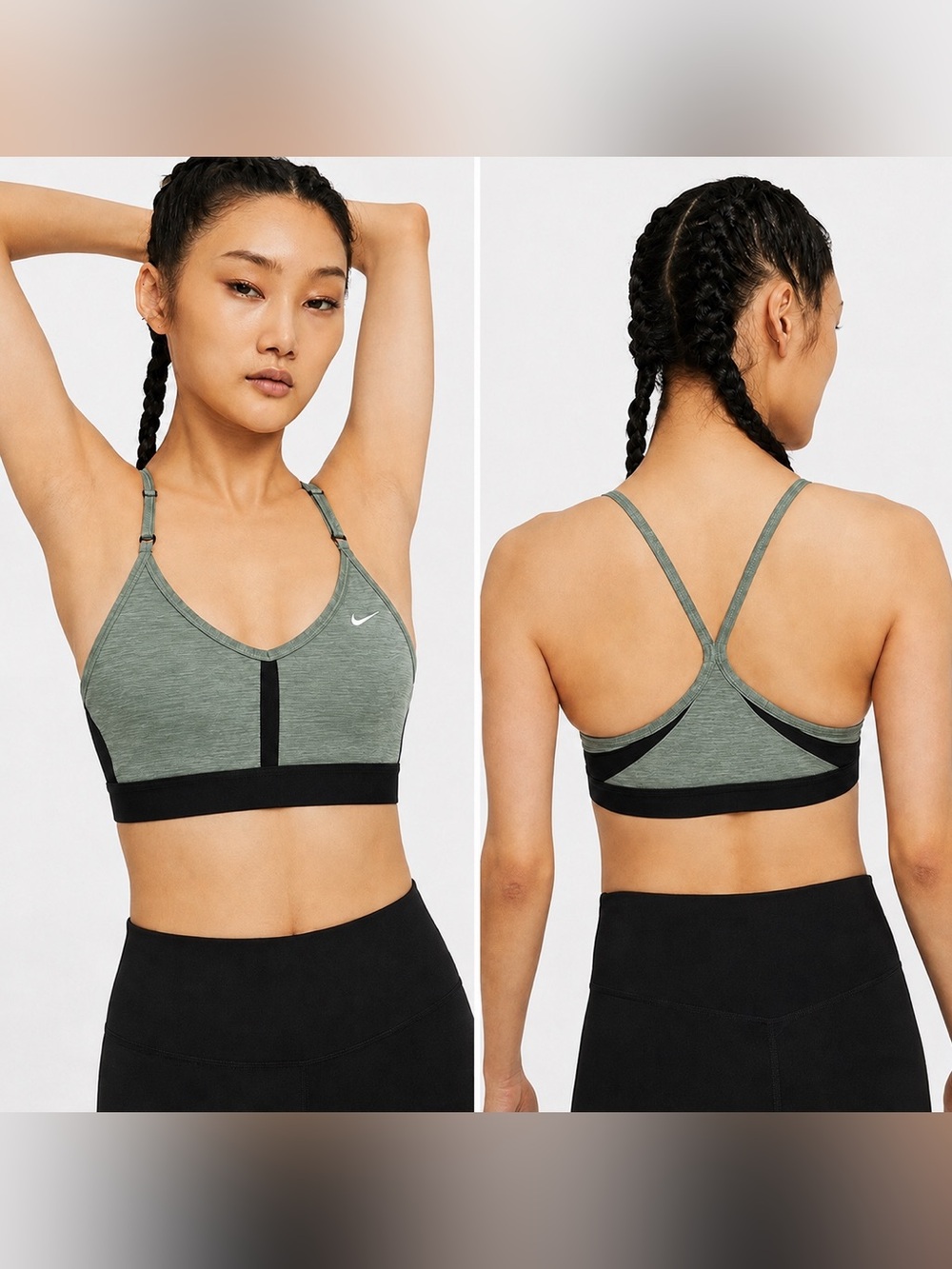 Nike Dri-FIT Sports Bra 1X Sage Green Black Adjustable Straps Medium Support